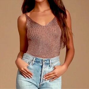 Free People Metallic Rose Knit Top